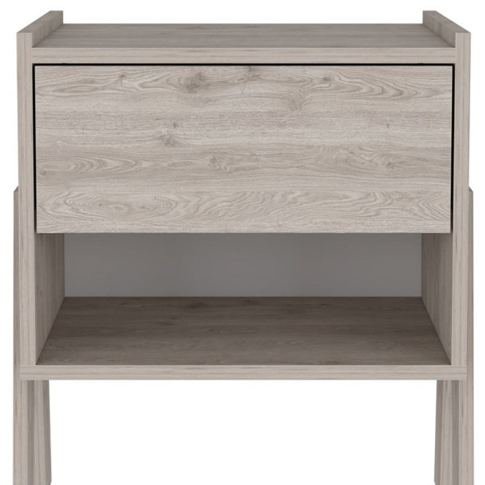 22" Light Gray One Drawer Faux Wood Nightstand