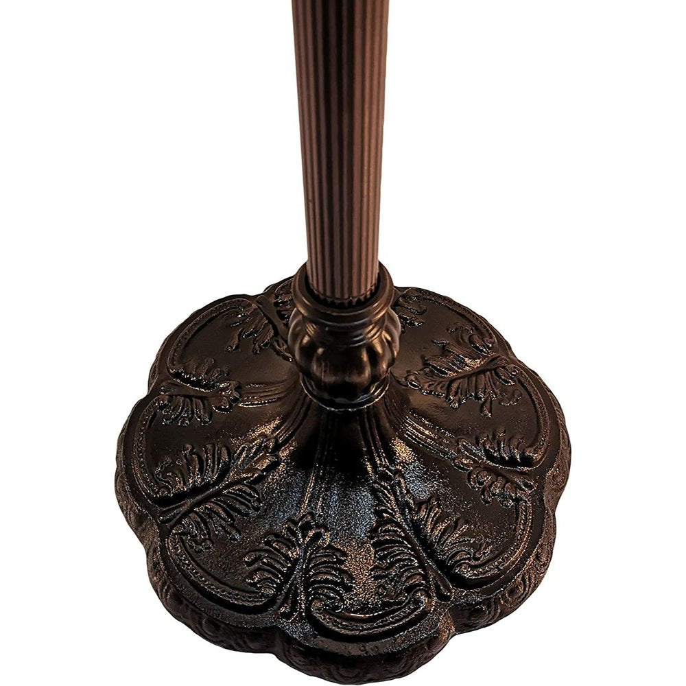62" Brown Two Light Traditional Shaped Floor Lamp With Red Flowers Stained Glass Dome Shade — view 2