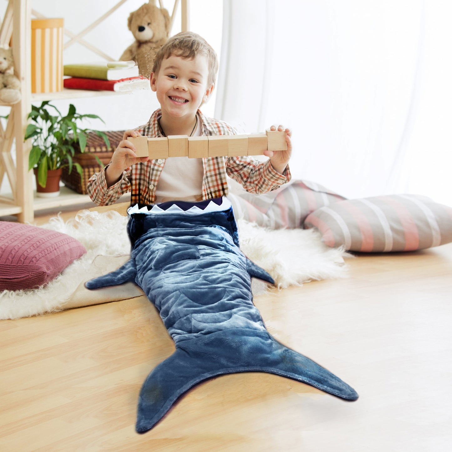 Navy Blue Shark Weighted Throw Blanket