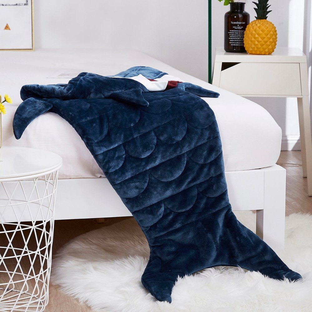 Navy Blue Shark Weighted Throw Blanket HomeRoots