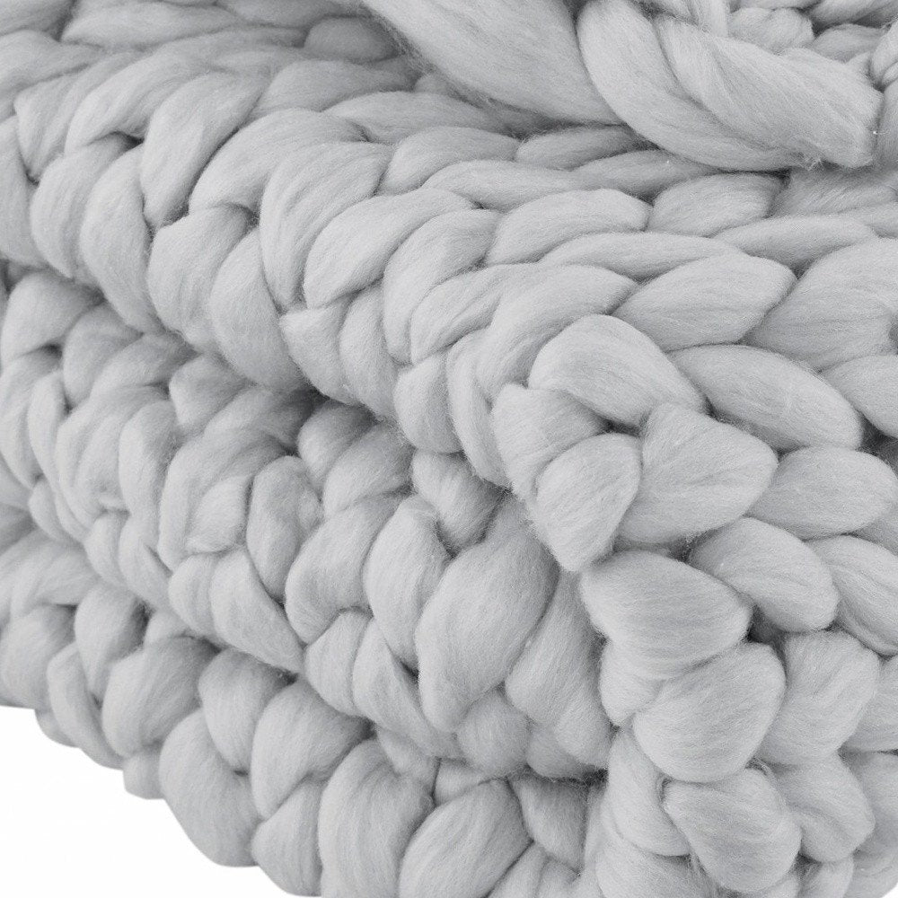 50" X 60" Light Gray Boho Chunky Knit  Throw Blanket HomeRoots
