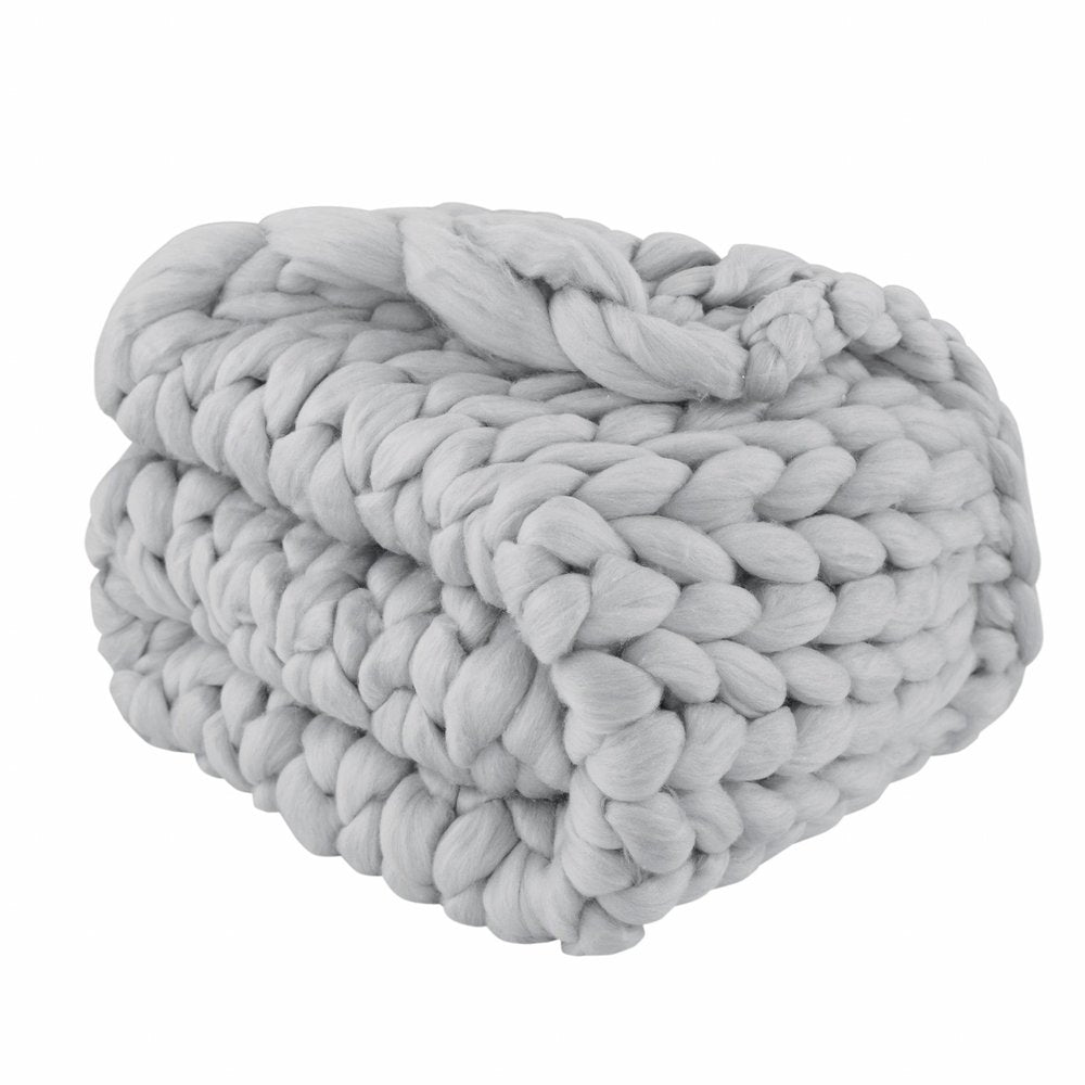 50" X 60" Light Gray Boho Chunky Knit  Throw Blanket HomeRoots