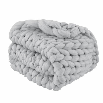 50" X 60" Light Gray Boho Chunky Knit  Throw Blanket HomeRoots