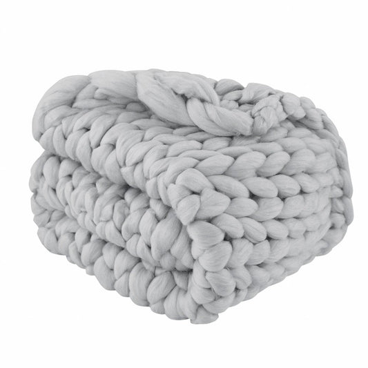 50" X 60" Light Gray Boho Chunky Knit  Throw Blanket HomeRoots
