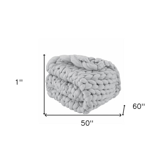50" X 60" Light Gray Boho Chunky Knit  Throw Blanket HomeRoots