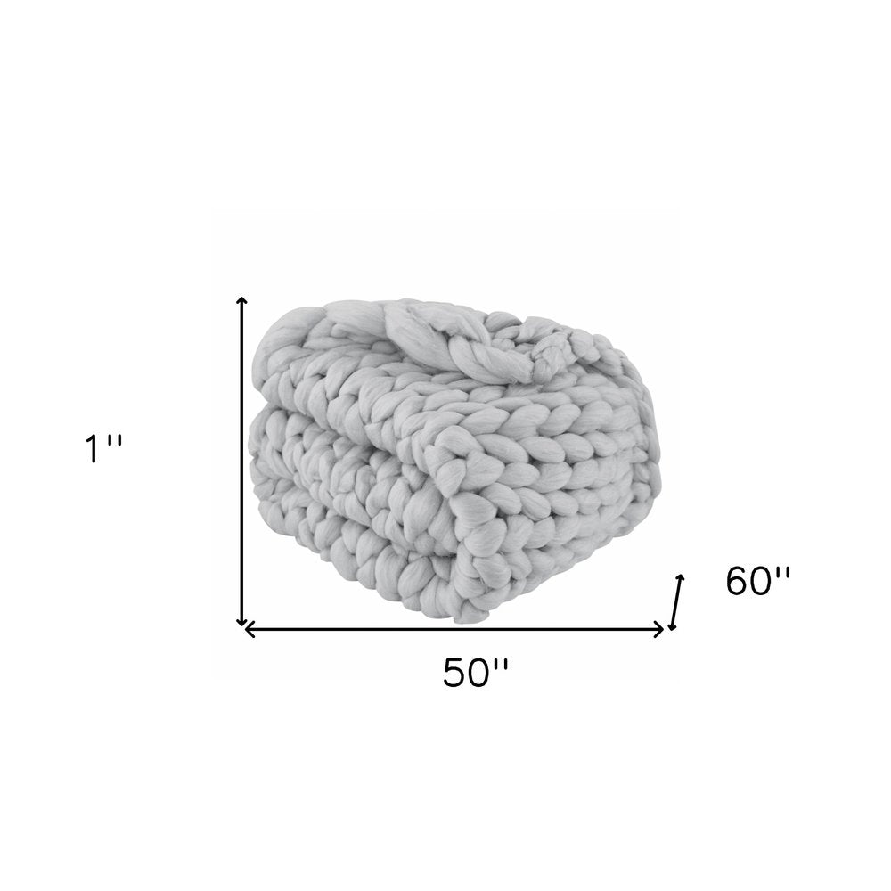 50" X 60" Light Gray Boho Chunky Knit  Throw Blanket HomeRoots