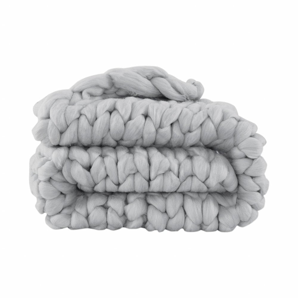 50" X 60" Light Gray Boho Chunky Knit  Throw Blanket HomeRoots