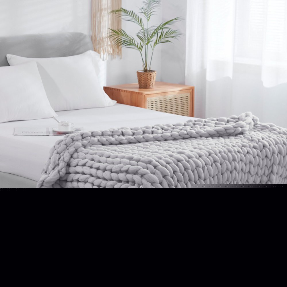 50" X 60" Light Gray Boho Chunky Knit  Throw Blanket HomeRoots