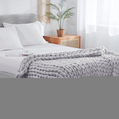 50" X 60" Light Gray Boho Chunky Knit  Throw Blanket HomeRoots