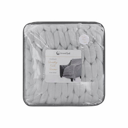 50" X 60" Light Gray Boho Chunky Knit  Throw Blanket HomeRoots