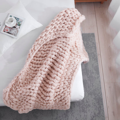 50" X 60" Pink Chunky Knit Polyester Throw Blanket