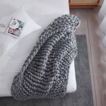 Dark Grey Boho Chunky Knit Throw Blanket