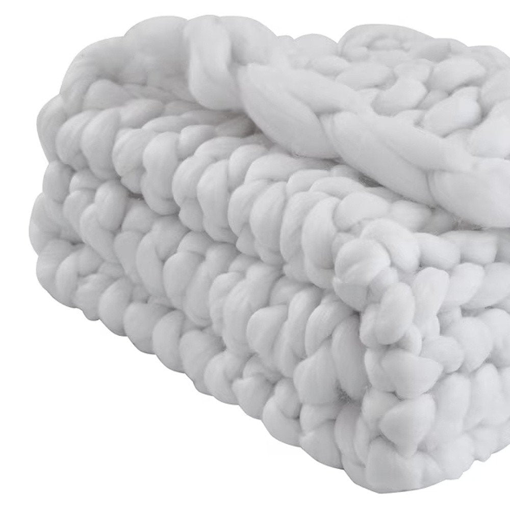 White Chunky Knit Throw Blanket HomeRoots