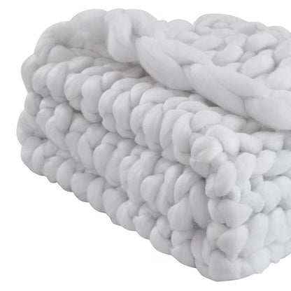 White Chunky Knit Throw Blanket HomeRoots