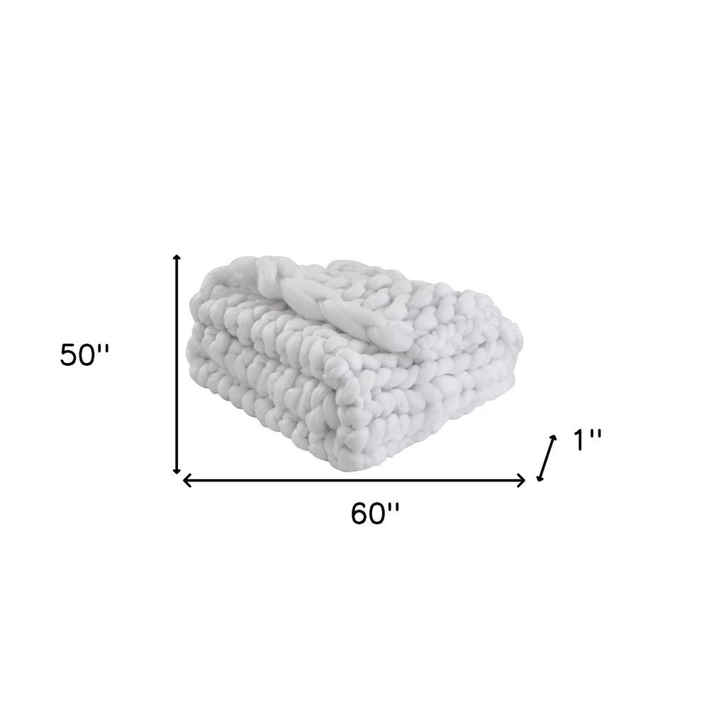 White Chunky Knit Throw Blanket HomeRoots