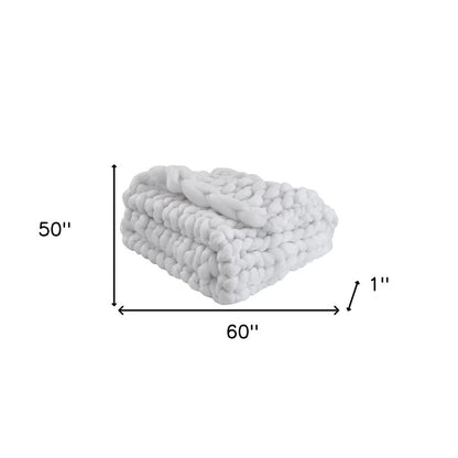 White Chunky Knit Throw Blanket HomeRoots