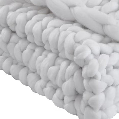 White Chunky Knit Throw Blanket HomeRoots