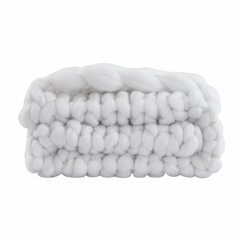 White Chunky Knit Throw Blanket HomeRoots