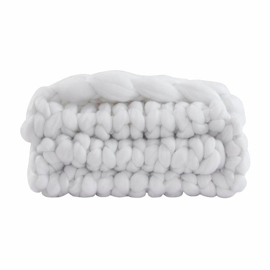 White Chunky Knit Throw Blanket HomeRoots