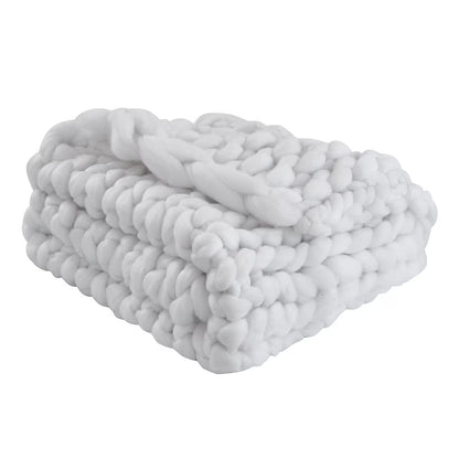 White Chunky Knit Throw Blanket HomeRoots