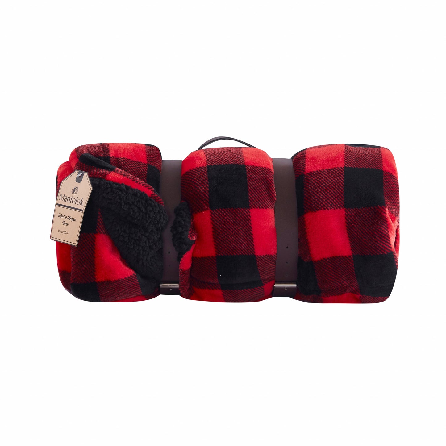 Buffalo Red Black Reversible Velvet and Sherpa Throw Blanket