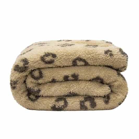 Tan Reverse and Brown Printed Sherpa and Sherpa Throw Blanket HomeRoots