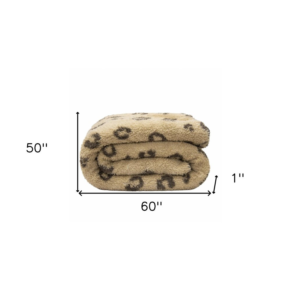 Tan Reverse and Brown Printed Sherpa and Sherpa Throw Blanket HomeRoots
