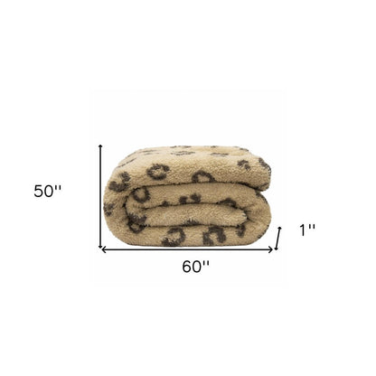 Tan Reverse and Brown Printed Sherpa and Sherpa Throw Blanket HomeRoots