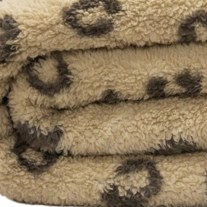 Tan Reverse and Brown Printed Sherpa and Sherpa Throw Blanket