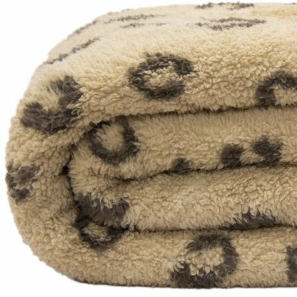 Tan Reverse and Brown Printed Sherpa and Sherpa Throw Blanket HomeRoots