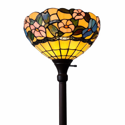70" Green And Black Floor Lamp With Green Glass Bowl Shade HomeRoots