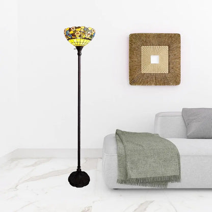 70" Green And Black Floor Lamp With Green Glass Bowl Shade HomeRoots