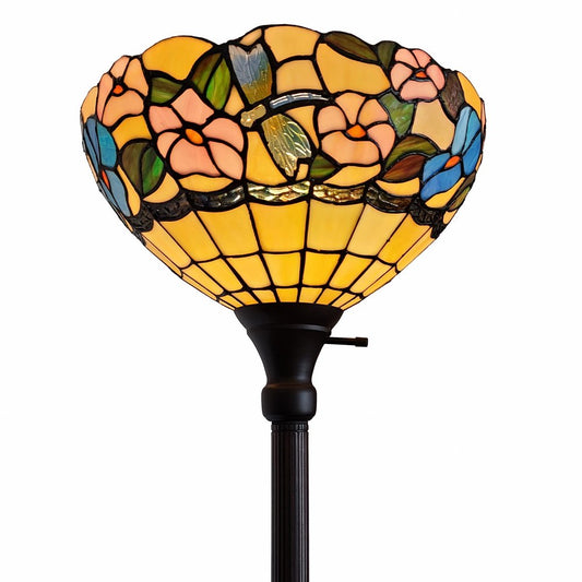70" Green And Black Floor Lamp With Green Glass Bowl Shade HomeRoots