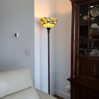 70" Green And Black Floor Lamp With Green Glass Bowl Shade HomeRoots