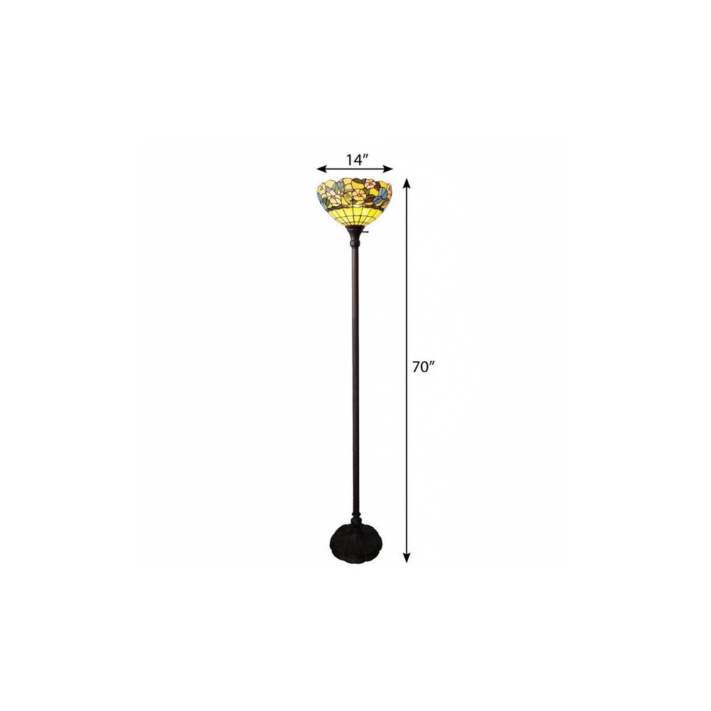 70" Green And Black Floor Lamp With Green Glass Bowl Shade HomeRoots