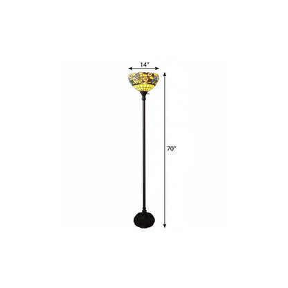 70" Green And Black Floor Lamp With Green Glass Bowl Shade HomeRoots