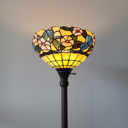 70" Green And Black Floor Lamp With Green Glass Bowl Shade HomeRoots