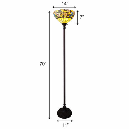 70" Brown Traditional Shaped Floor Lamp With Green And Brown Tiffany Glass Bowl Shade