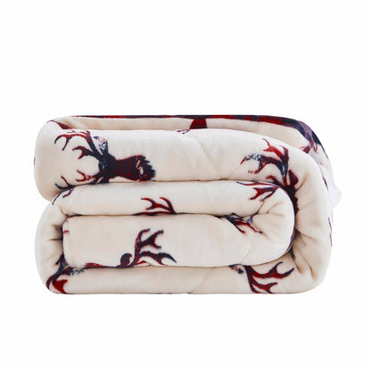 Deer Head Red Navy Printed Velvet and Velvet Throw Blanket HomeRoots