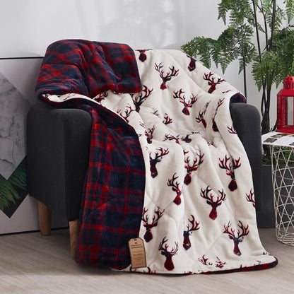 Deer Head Red Navy Printed Velvet and Velvet Throw Blanket HomeRoots