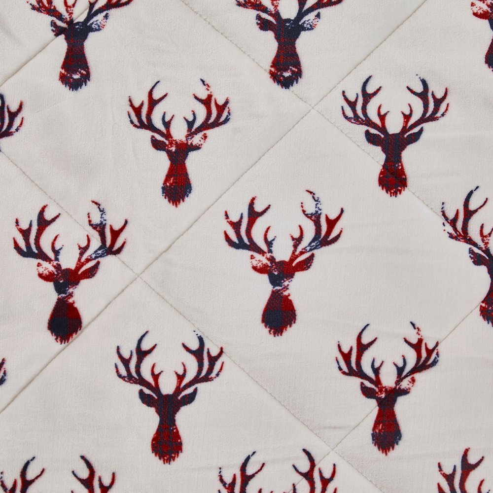 Deer Head Red Navy Printed Velvet and Velvet Throw Blanket HomeRoots