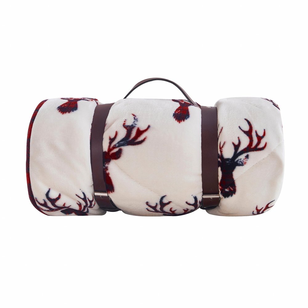 Deer Head Red Navy Printed Velvet and Velvet Throw Blanket HomeRoots