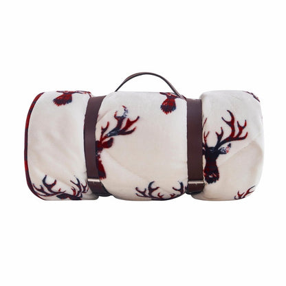 Deer Head Red Navy Printed Velvet and Velvet Throw Blanket HomeRoots