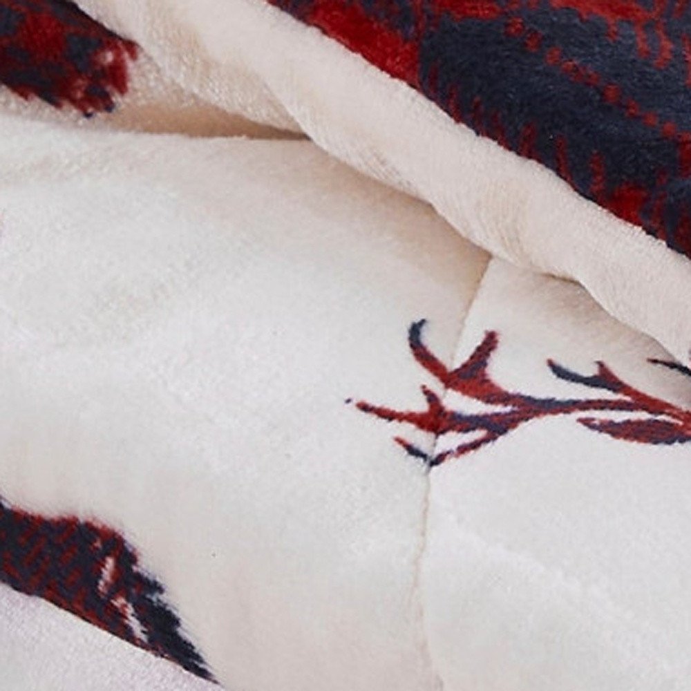 Deer Head Red Navy Printed Velvet and Velvet Throw Blanket HomeRoots