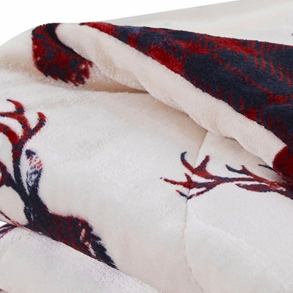 Deer Head Red Navy Printed Velvet and Velvet Throw Blanket HomeRoots