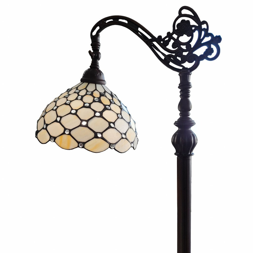 62" Brown And White Metal Floor Lamp With White Glass Bowl Shade HomeRoots