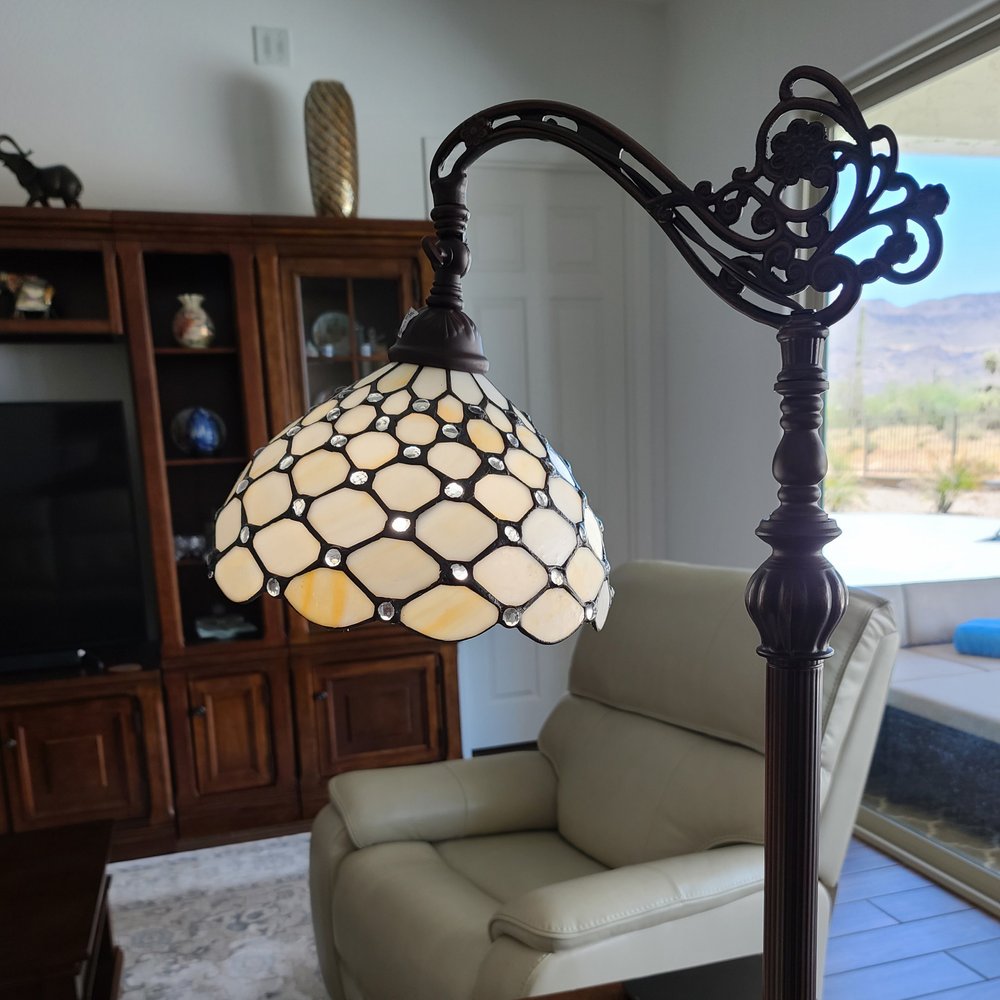 62" Brown And White Metal Floor Lamp With White Glass Bowl Shade HomeRoots