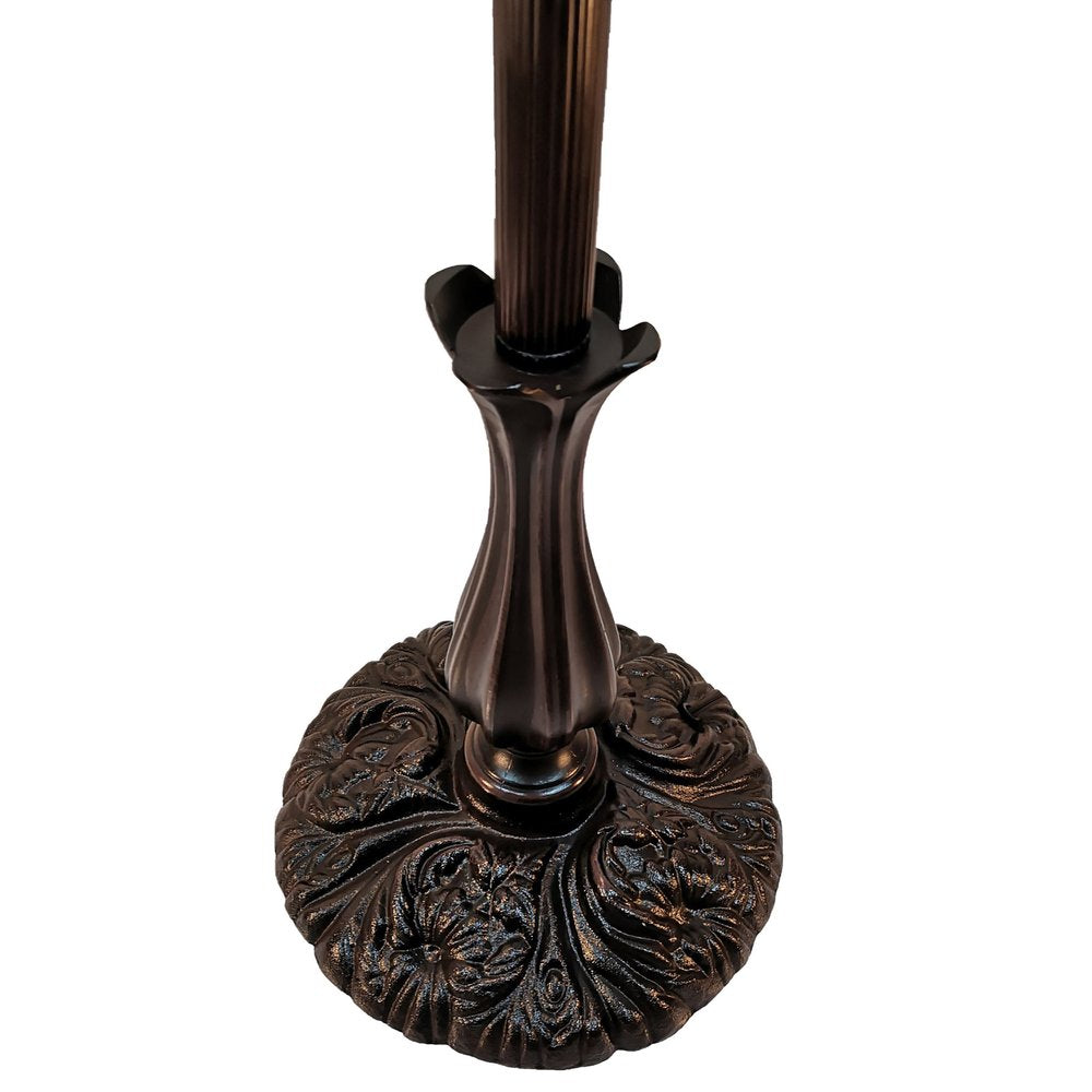 62" Brown Torchiere Floor Lamp With Blue and Yellow Flowers Glass Dome Shade HomeRoots