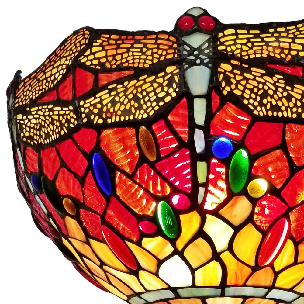 69" Black And Red Torchiere Floor Lamp With Red Dragonfly Glass Dome Shade HomeRoots