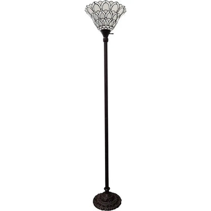 62" Brown And White Floor Lamp With White Peacock Feather Glass Bell Shade HomeRoots